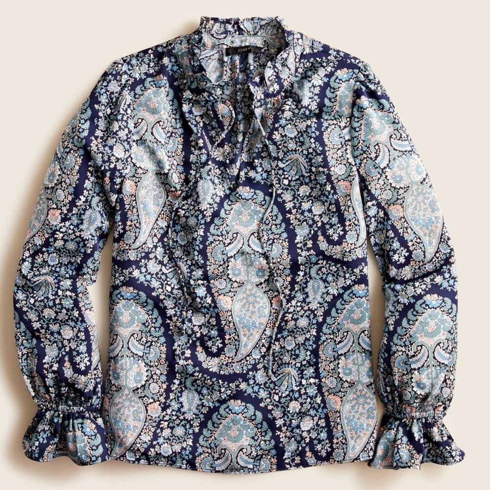 J. Crew | Drapery Tie- Neck Ruffle Top in Oversized Paisley Size XS